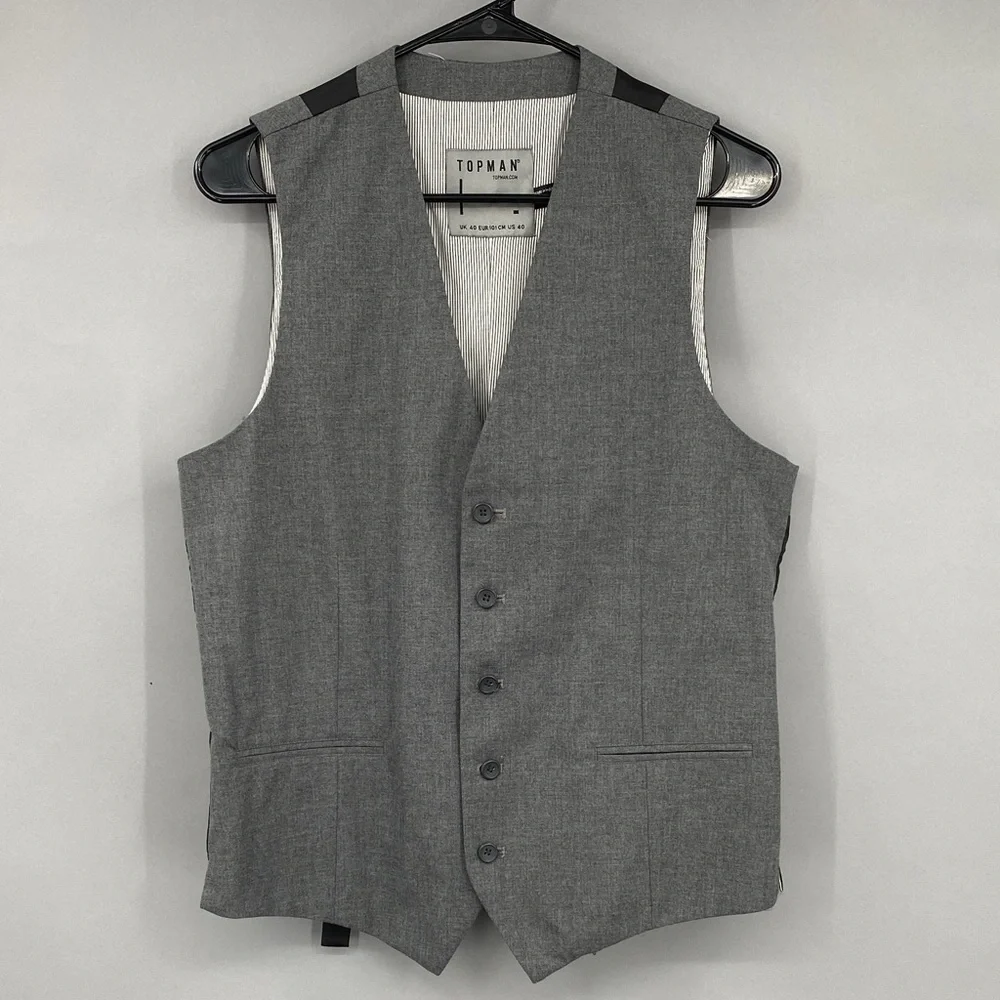 Topman Men’s Vest Waistcoat Size 40 Gray Preppy Academia‎ Classic Waist Coat